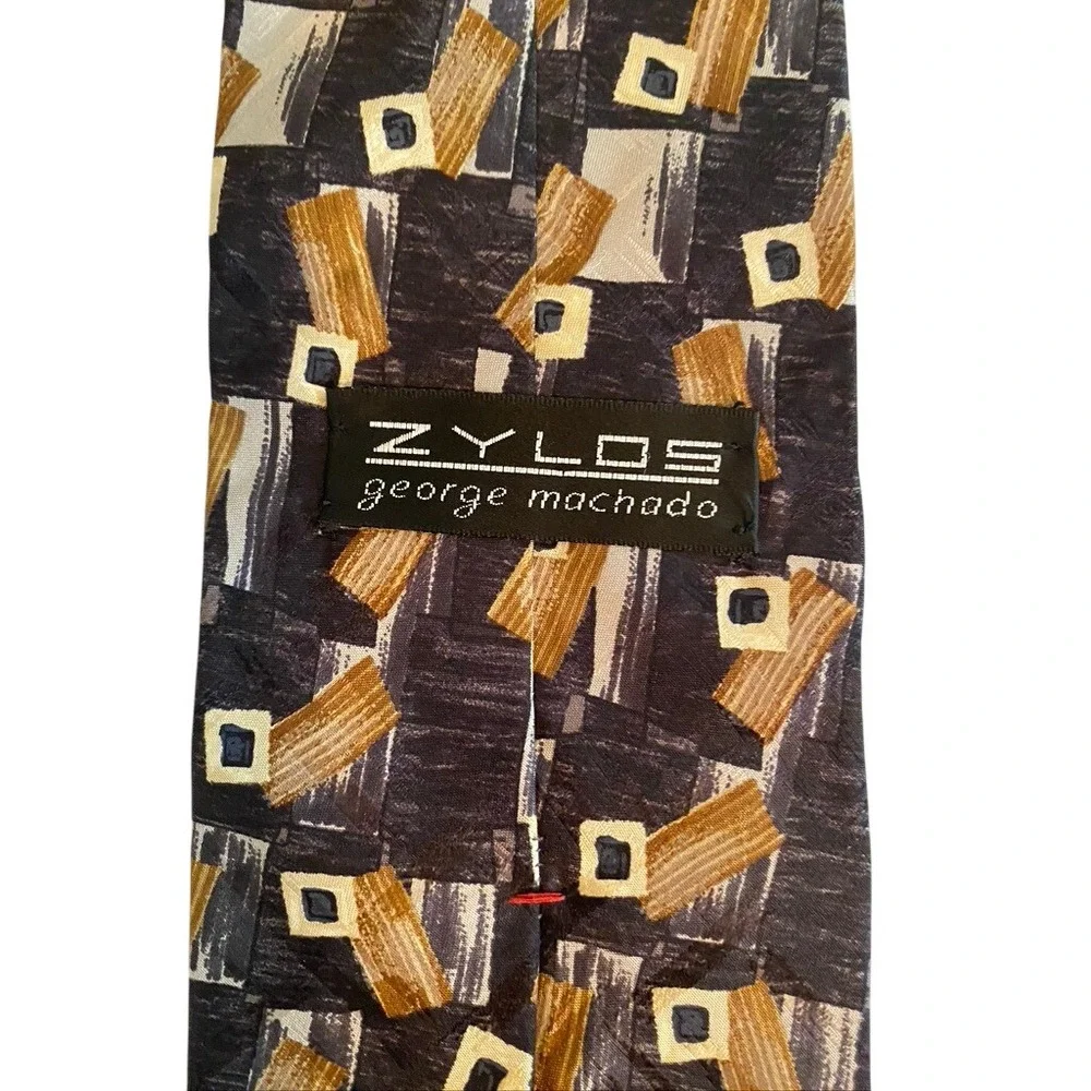 Zylos‎ George Machado Mens Silk Tie Abstract Geometric Brown Gray Made in USA